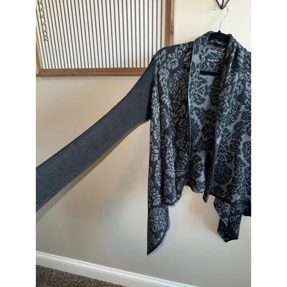 Silvia Novelli Noba Grey Black Damask Merino Wool Blend Cardigan Made in Italy M - Picture 2 of 8